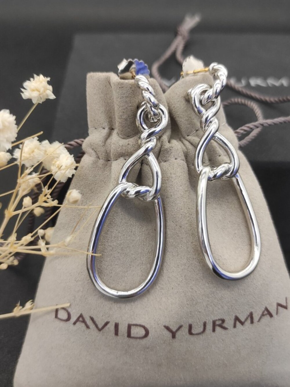 David Yurman 925 Silver Earrings with Original Pouch